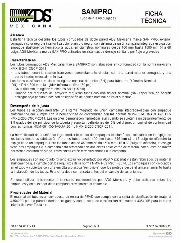 Tuberia ADS | PDF | Tubería (transporte de fluidos) | Material compuesto