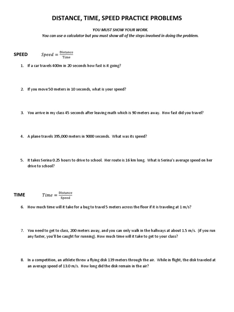 Speed Practice Problems | PDF