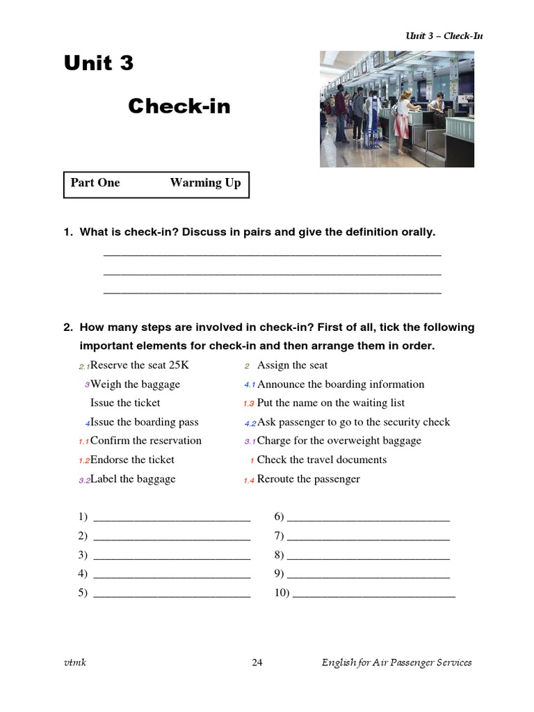 Unit 3 Check-In: Part One Warming Up | PDF | Baggage | Aviation