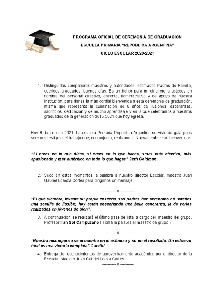 Programa de Clausura Sexto Grado 20-21 | PDF