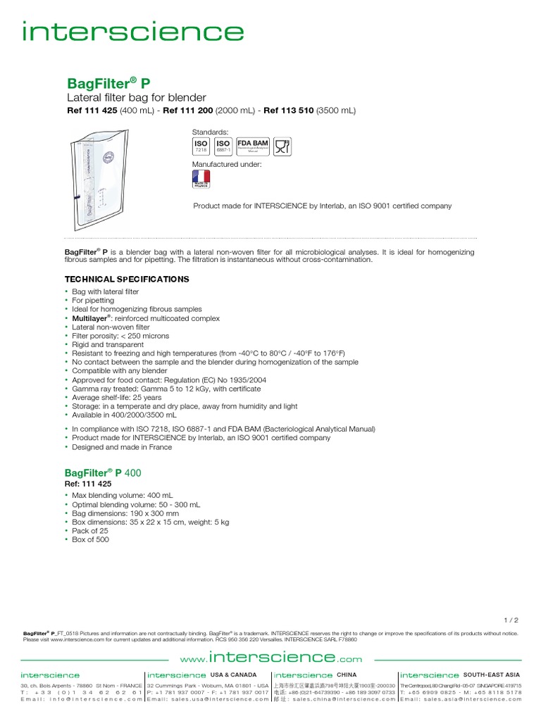 Interscience Bagfilter P FT en | PDF | Chemistry