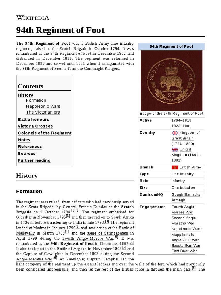 94th Regiment of Foot: History | PDF | Military | Military Organization