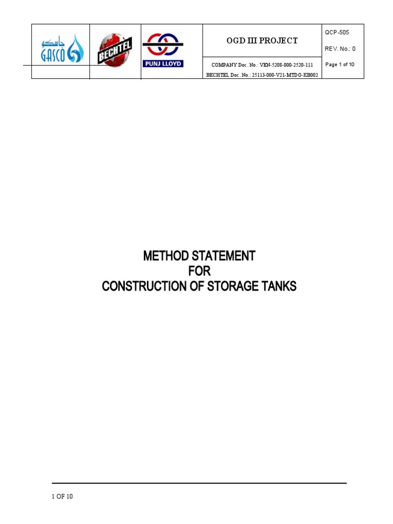 OGD III Storage Tanks Method Statement | PDF | Risk Assessment | Metal ...