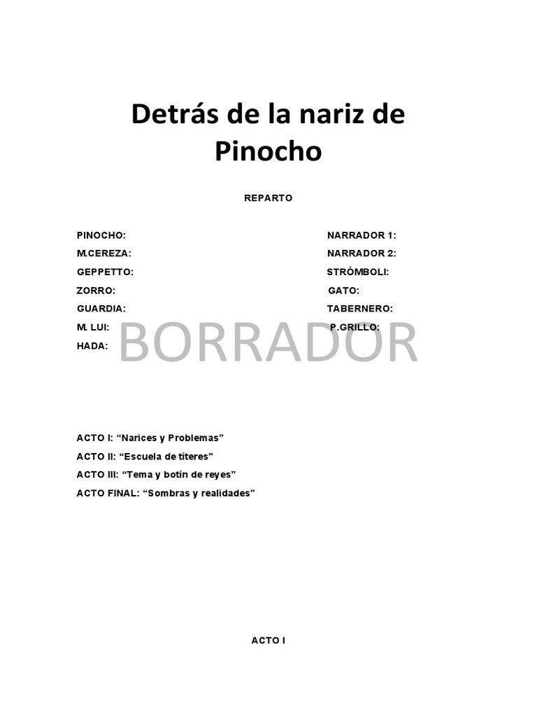 GUION TEATRAL Pinocho PDF Gatos Pinocho