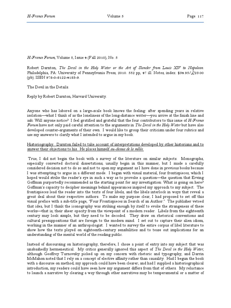 DARNTON, Robert. The Devil in The Details | PDF | Rhetoric | Defamation