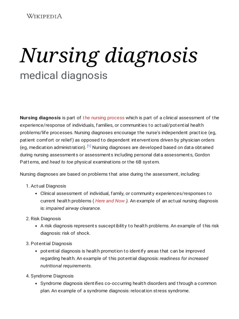 Nursing Diagnosis Wikipedia, The Free Encyclopedia PDF Health