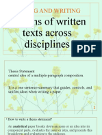 Reading and Writing: Patterns of Written Texts Across Disciplines