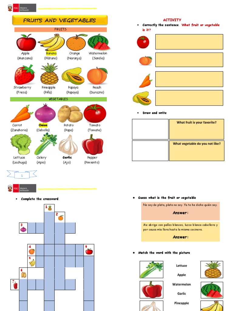Fruits and Vegetables Identification Activity PDF