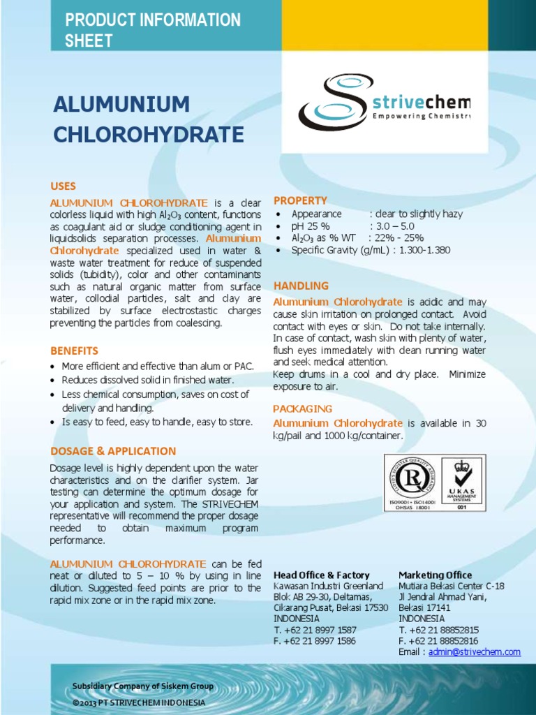 Alumunium Chlorohydrate Uses Property PDF Water Aluminium