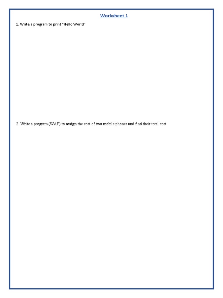 Introduction to Programming: A Series of Worksheets Covering Basic ...