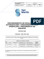 Procedimiento de Evaluación, Autorización y Seguimiento para Operación y Movimiento de Equipos