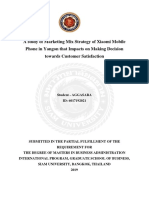 IMBA 2019 Is A Study of Marketing Mix Strategy of Xiaomi Mobile Phone in Yangon That Impacts On Making Decision Towards Customer Satisfaction