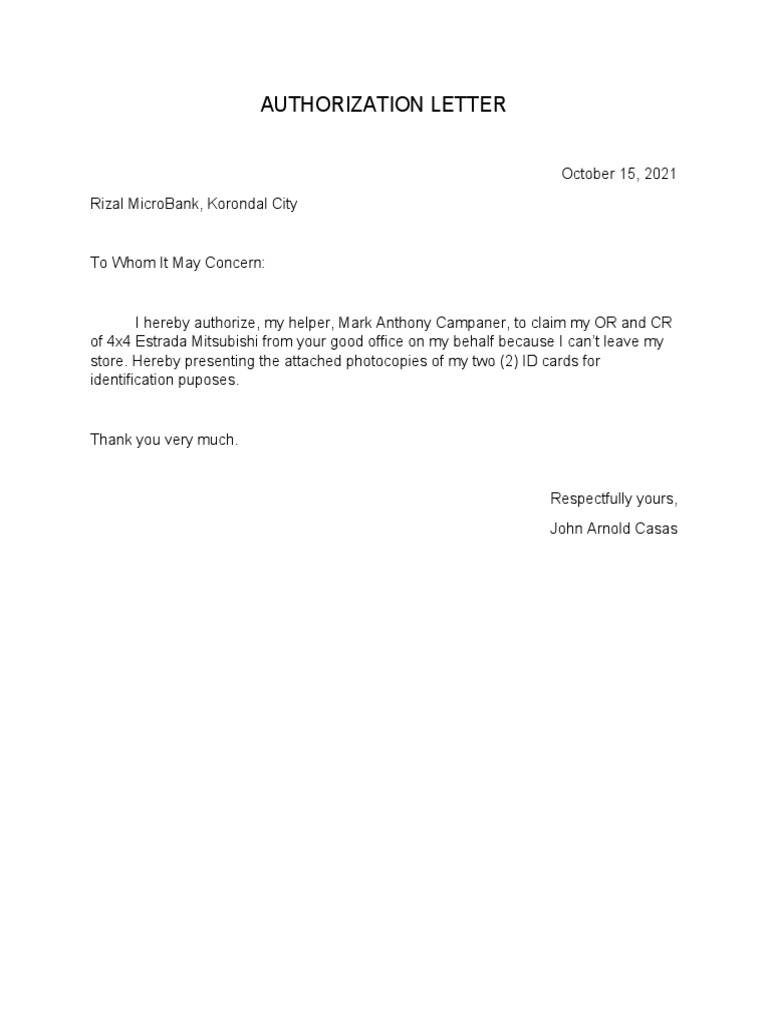 Authorization Letter | PDF