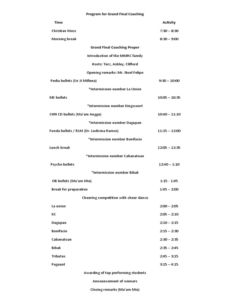 Program For Grand Final Coaching | PDF