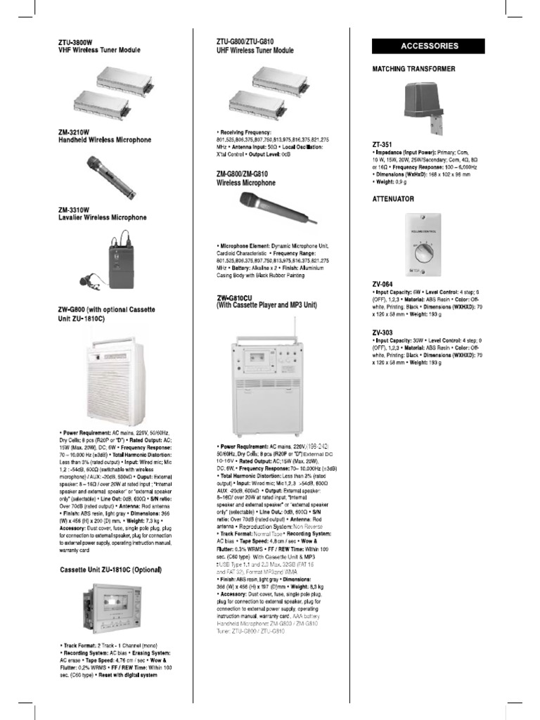 ZTU-G800/ZTU-G810 UHF Wireless Tuner Module: External DC 10-16V | PDF ...