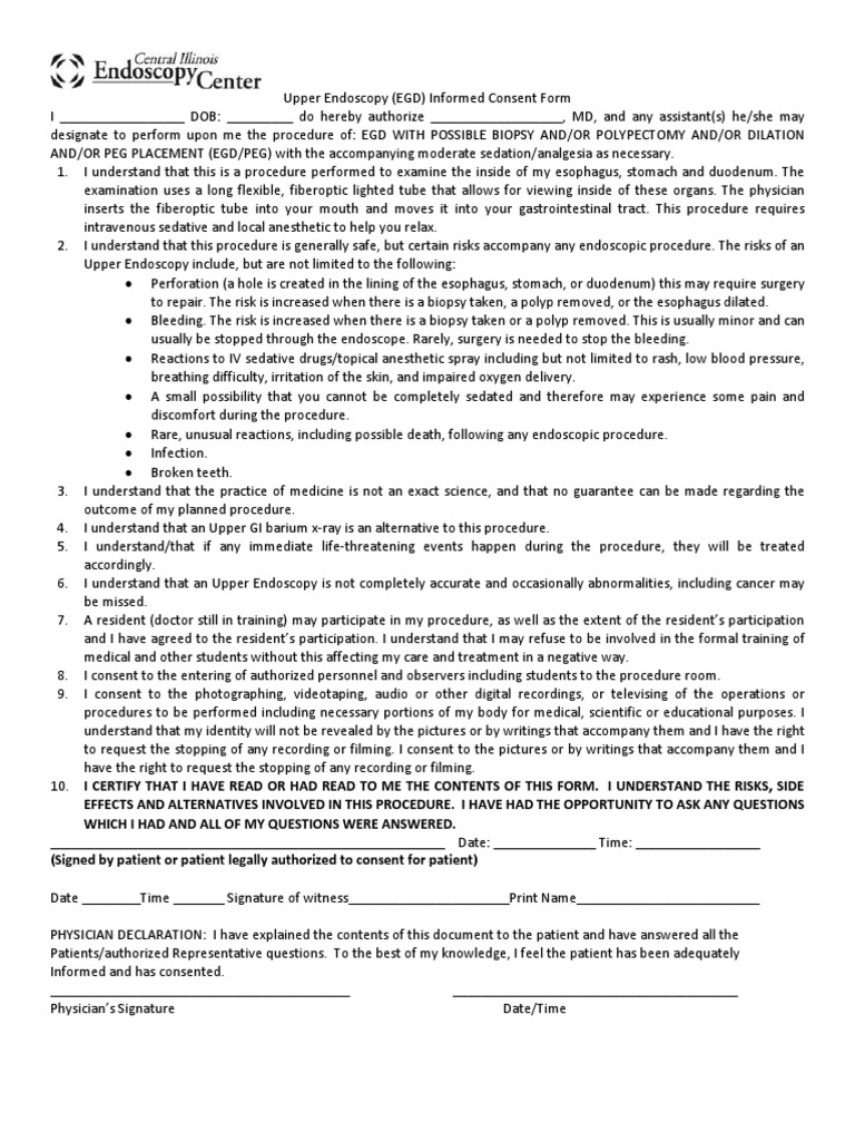 Informed Consent Form Sample Endos PDF Endoscopy Clinical Medicine