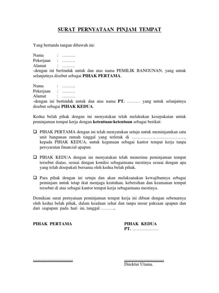 Draft Pernyataan Pinjam Tempat Contoh surat perjanjian pinjam pakai gedung ditulis oleh ahyar 11162012.