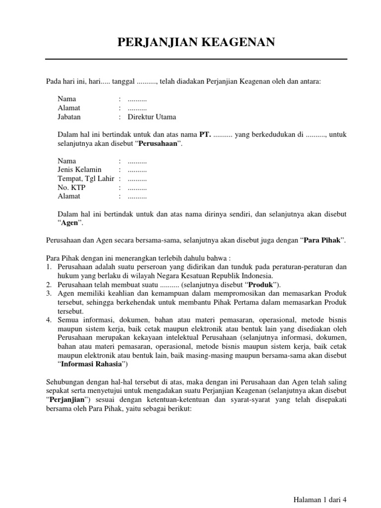 Draft Perjanjian Keagenan