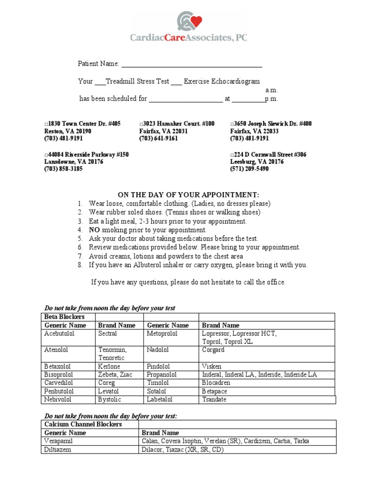 Treadmill Stress Test Instructions | PDF | Functional Group | Pharmacology