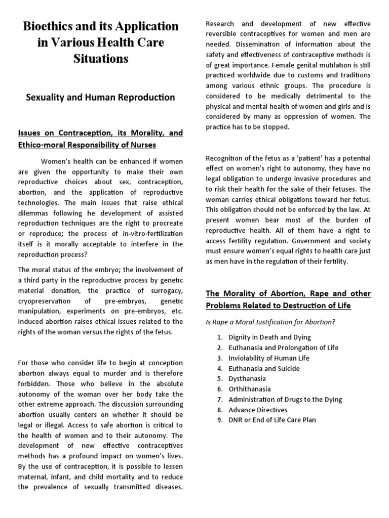 Bioethics in Reproductive Health Issues | PDF | Experiment | Abortion