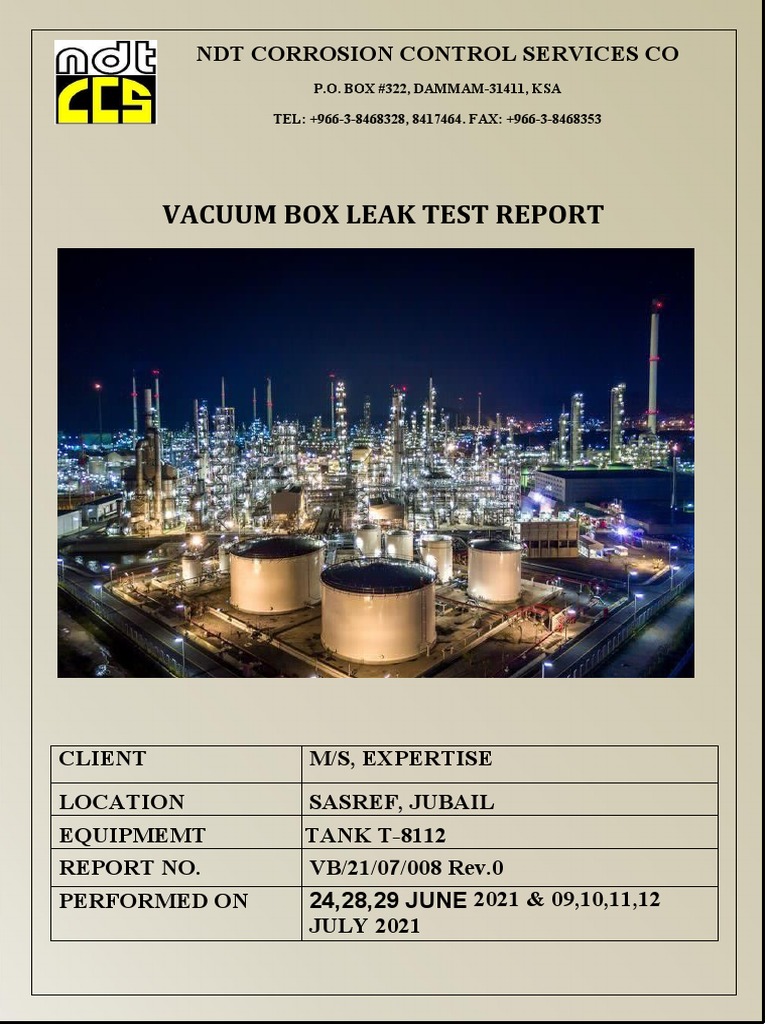Vacuum Box Leak Test Report T-8112 | PDF | Welding | Construction