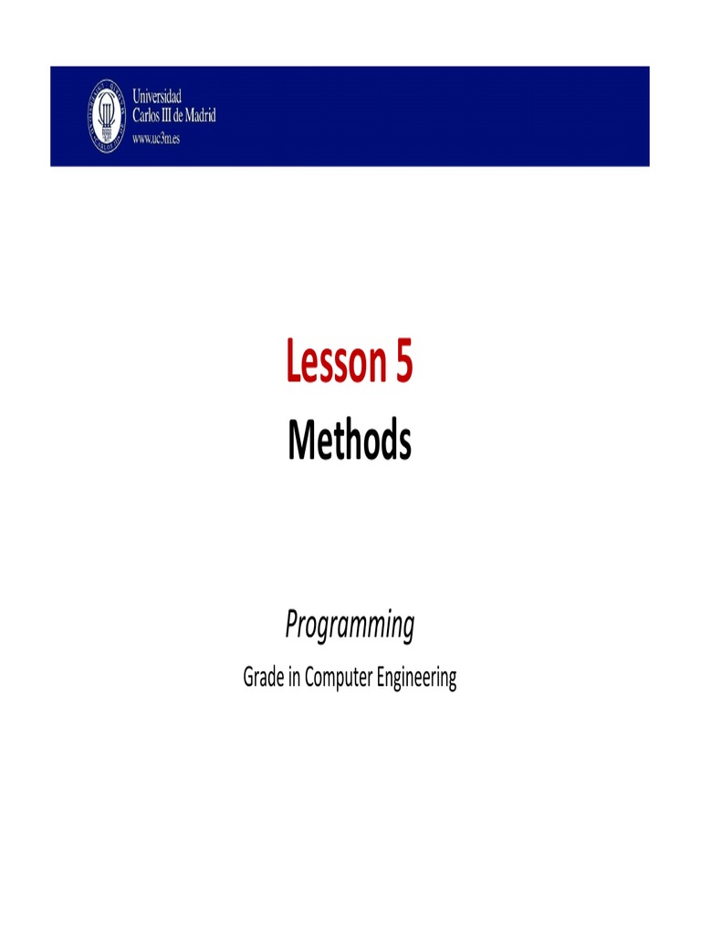 Lesson 5 Methods PDF Method Programming) Parameter
