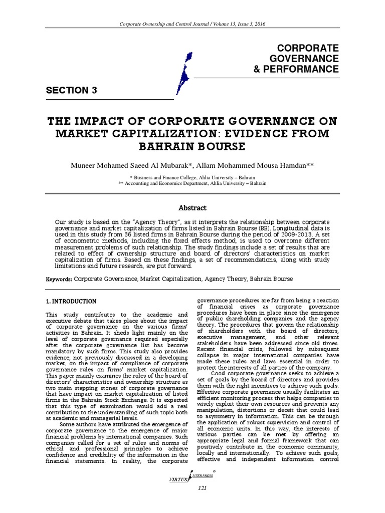 The Impact of Corporate Governance On Market Capitalization: Evidence ...