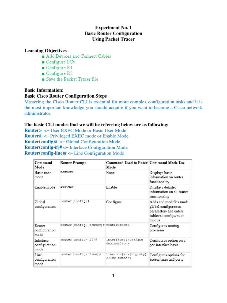 Basic Cisco Router Configuration Guide | PDF | Router (Computing ...