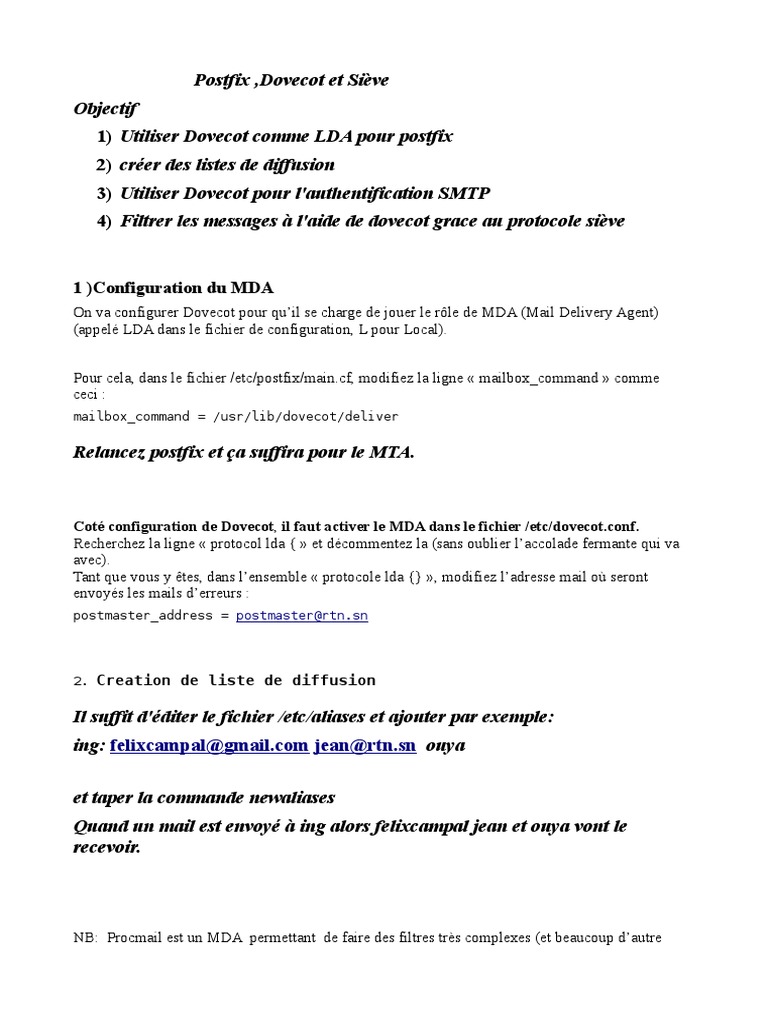 Postfix et Dovecot : Configuration Sieve | PDF | Serveur (Informatique ...