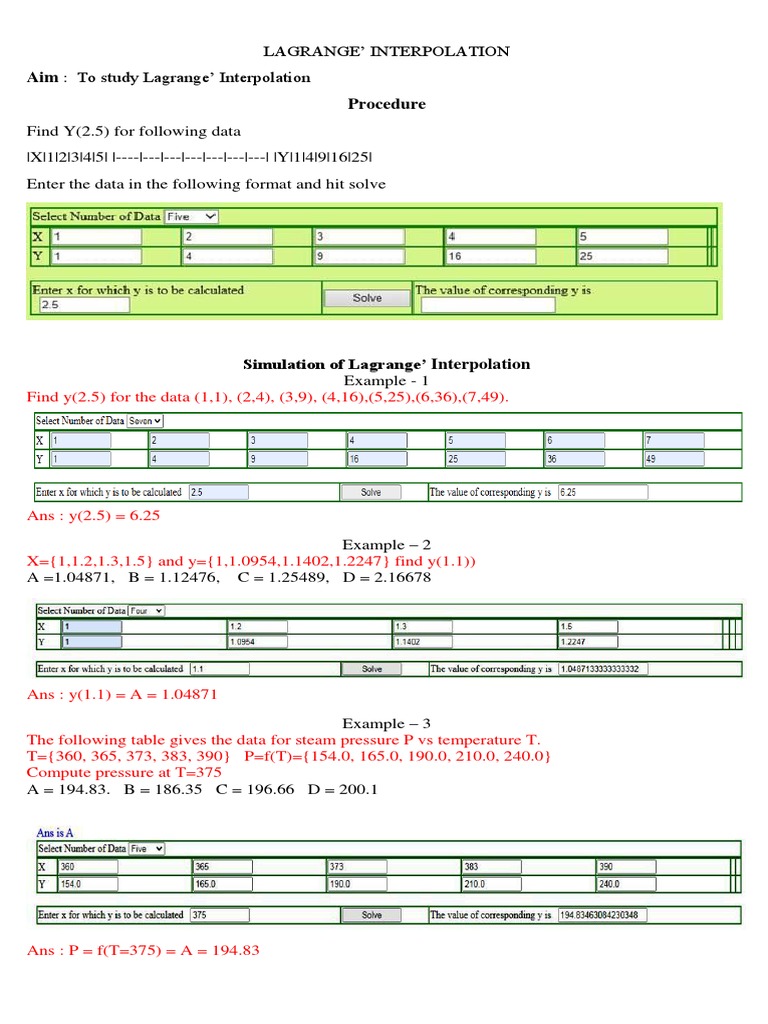 Lagrange Interpolation Examples and Solutions | PDF | Teaching Methods ...