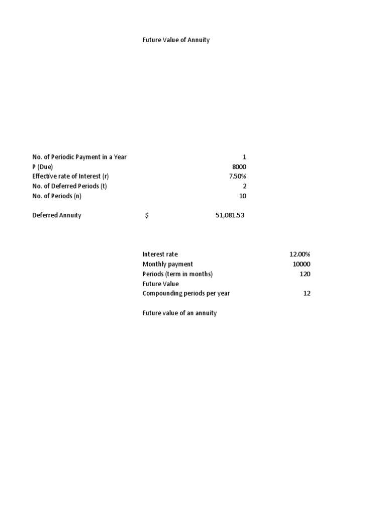 Future Value of Deferred Annuity Calculation | PDF
