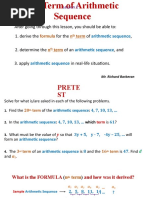 Arithmetic Sequence NTH Term Arithmetic Means and Arithmetic Series 1