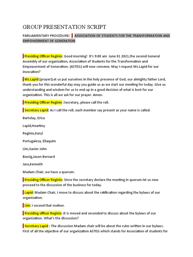 ASTEG General Assembly Meeting Script | PDF | Government
