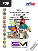 Oral Commmunication in Context: Quarter 1 - Module 5: Types of Speech Context