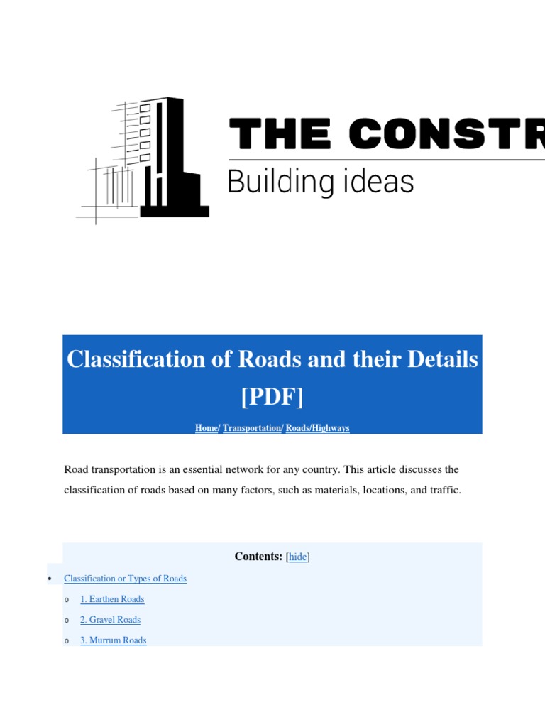 Types and Classification of Roads | PDF | Road Surface | Road