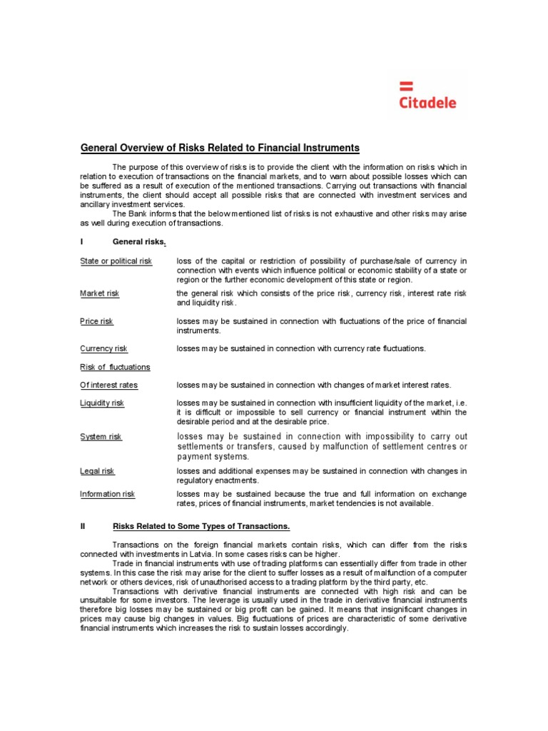 Financial Instrument Risk Overview | PDF | Option (Finance ...