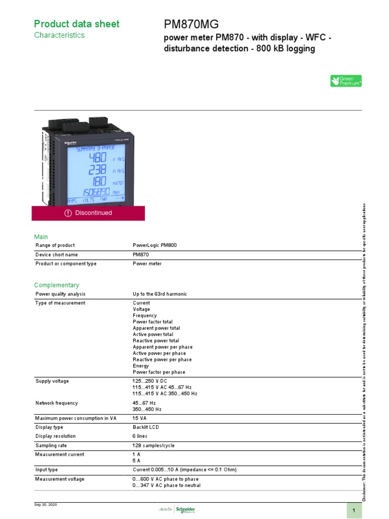 PM870MG Power Meter Data Sheet | PDF | Ac Power | Alternating Current