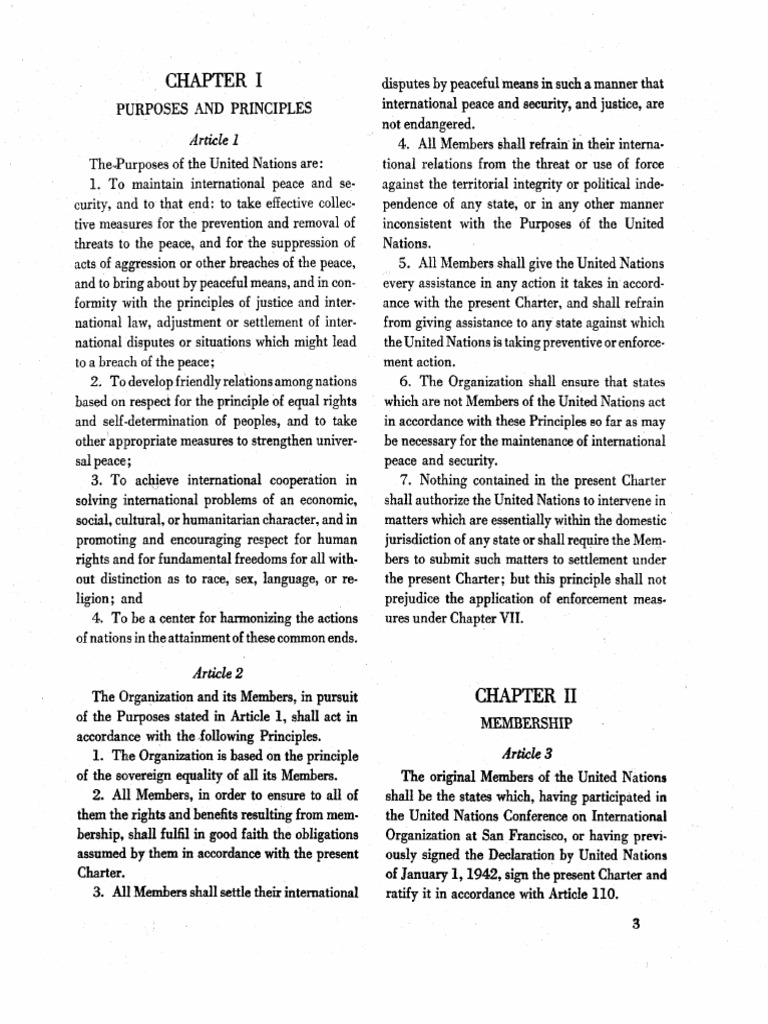 The Purposes and Principles of the United Nations as Outlined in