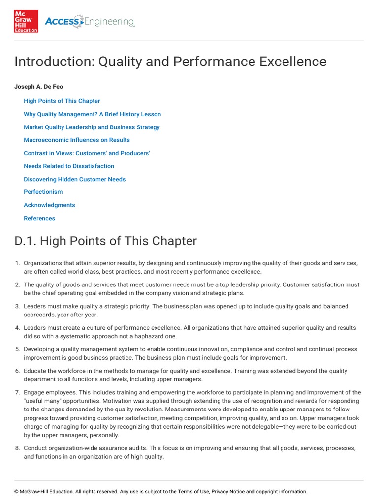Introduction: Quality and Performance Excellence: D.1. High Points of ...