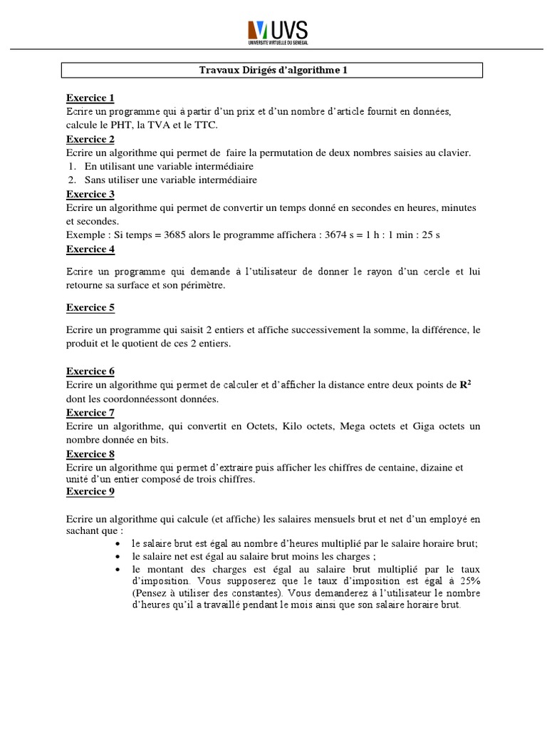 Exercices d'algorithmes en programmation | PDF | Méthodes et références ...