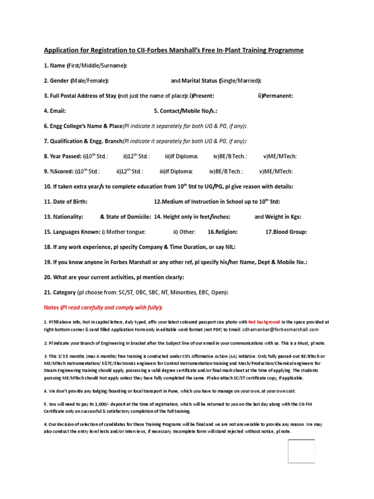 CII Free In-Plant Training Application | PDF | Career & Growth