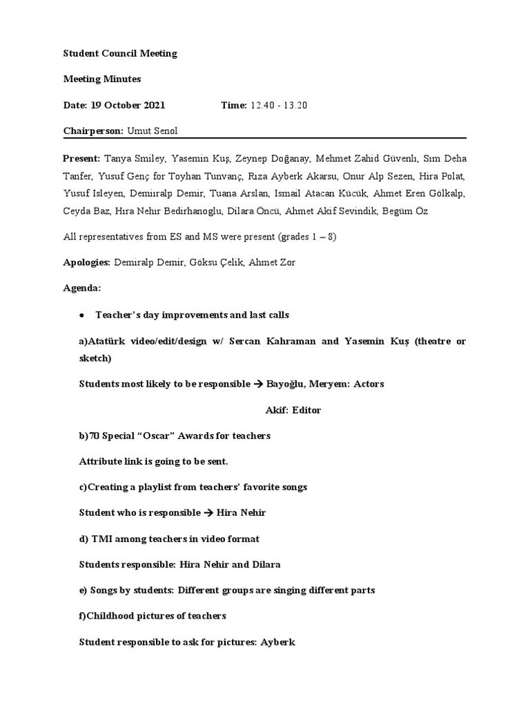 Student Council Minutes 19 October 2021 | PDF