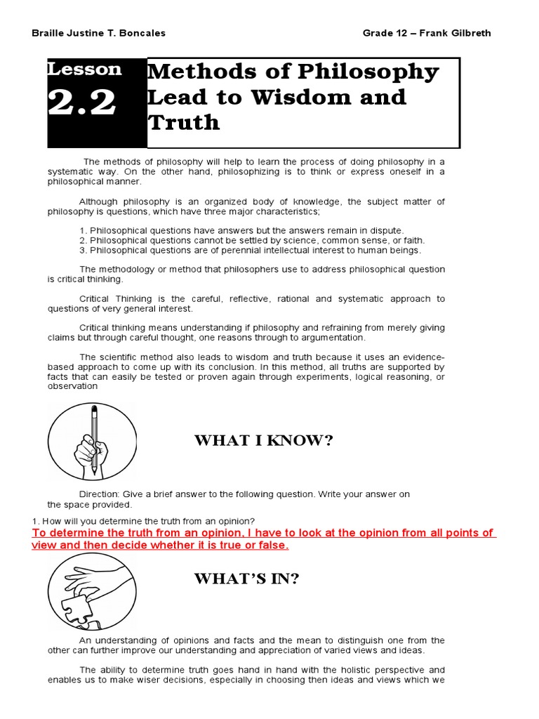 G12 - Introduction To Philosophy Q1W4 | PDF | Truth | Critical Thinking