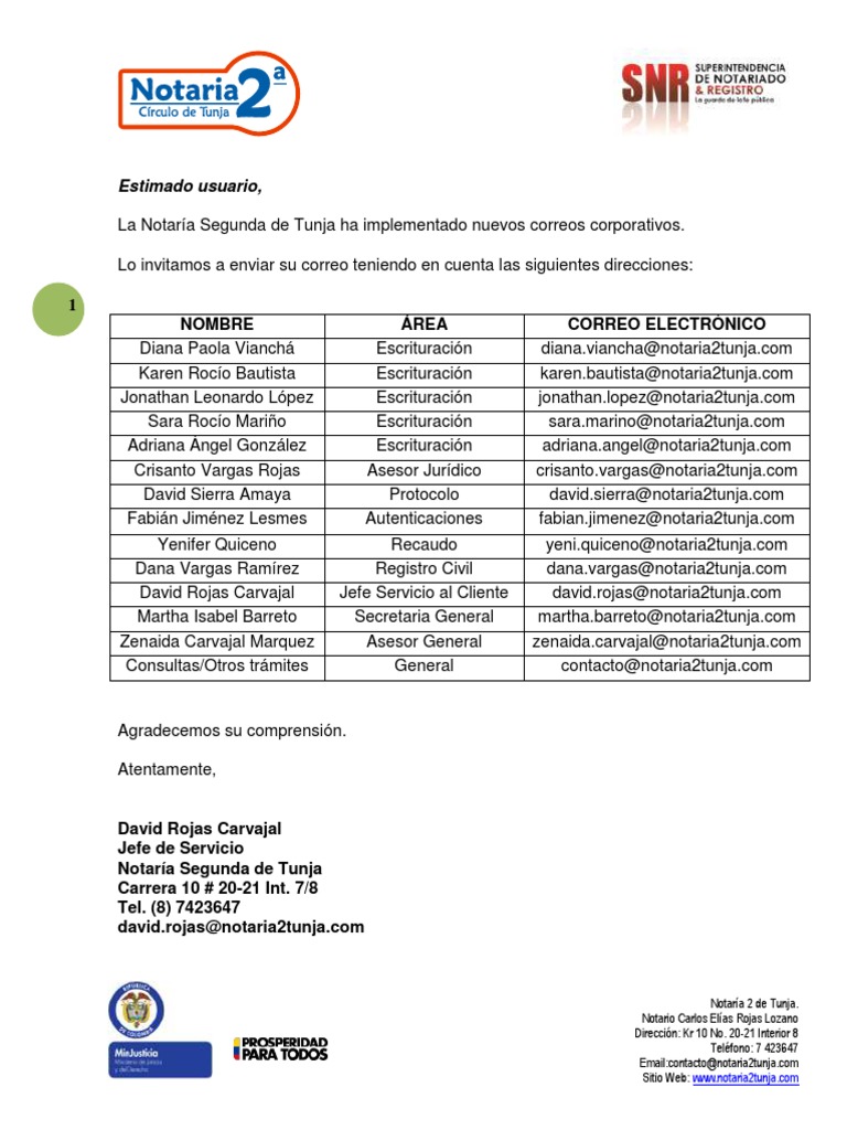 Correos Notaria 2 Tunja | PDF