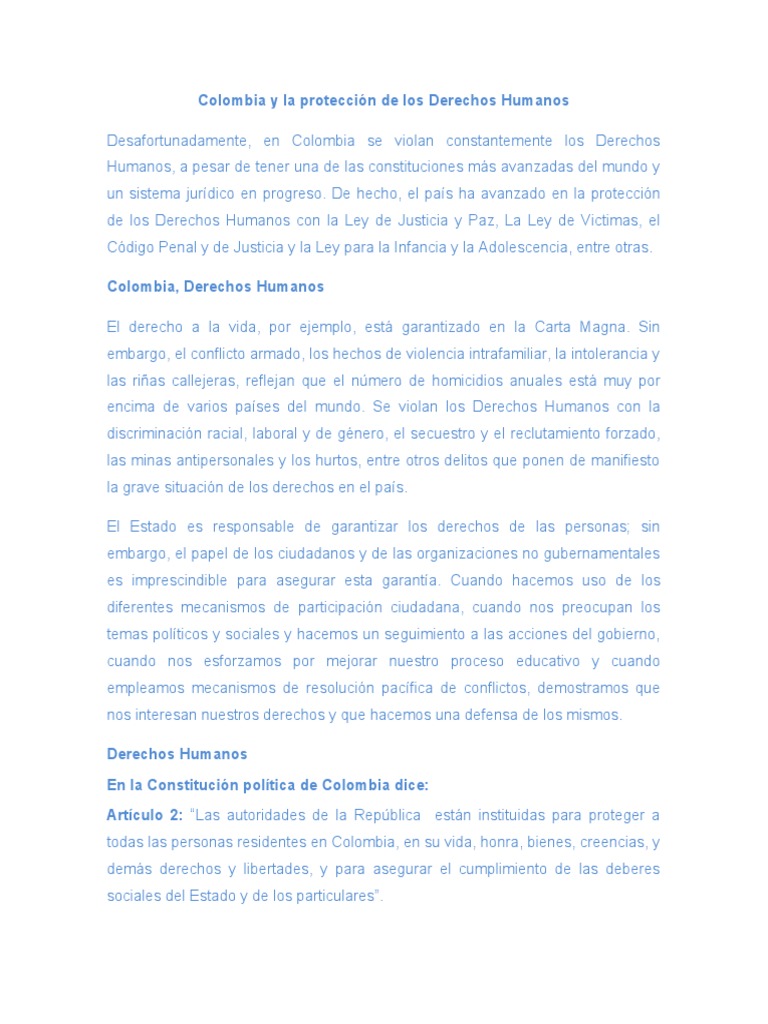 Derechos Humanos en Colombia | PDF | Derechos humanos | Ley Pública