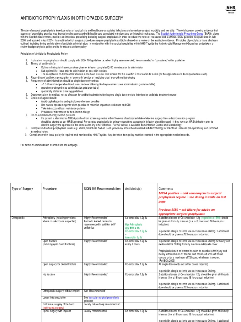 Antibiotic Prophylaxis Ortho | PDF | Surgery | Methicillin Resistant ...