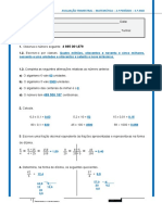 Avaliação Trimestral de Matemática para 4o Ano