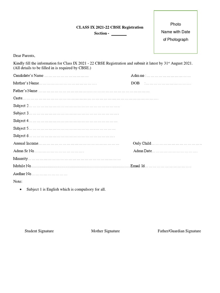 Class 9 CBSE Registration Guidelines | PDF