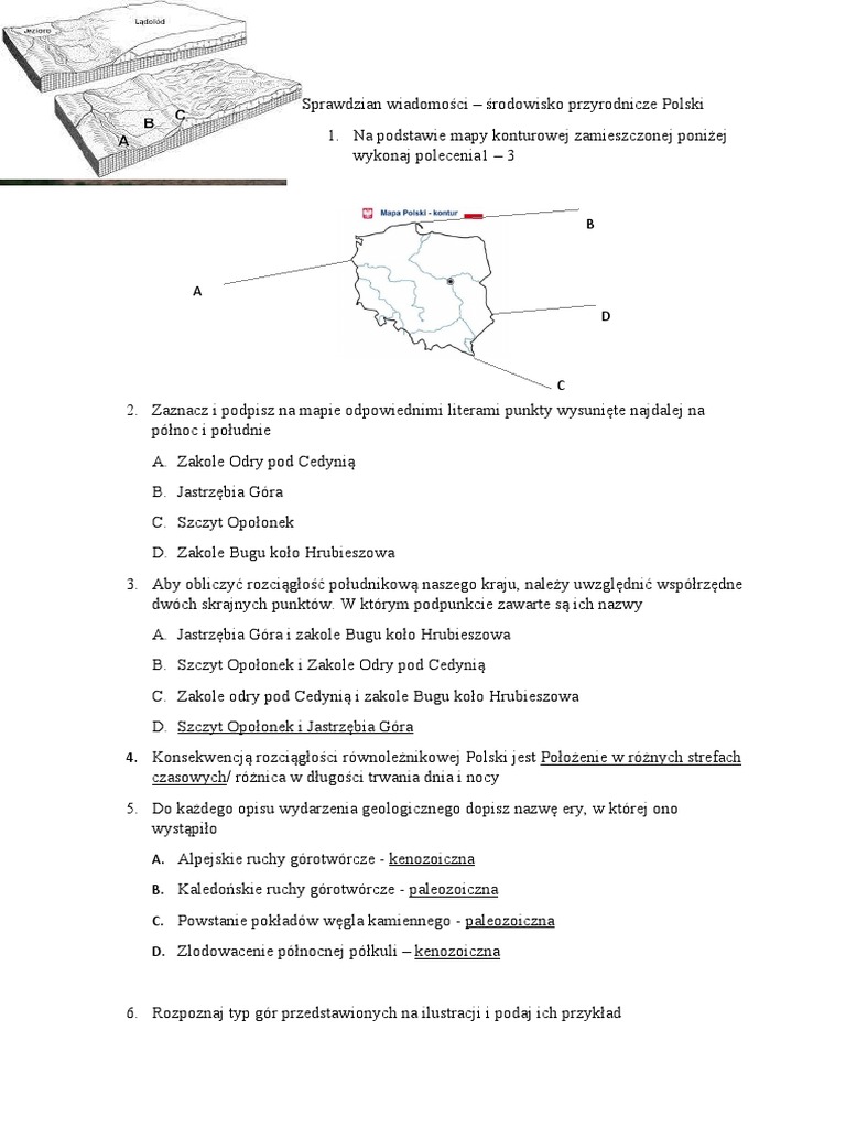 Położenie Geograficzne I środowisko Przyrodnicze Polski Sprawdzian