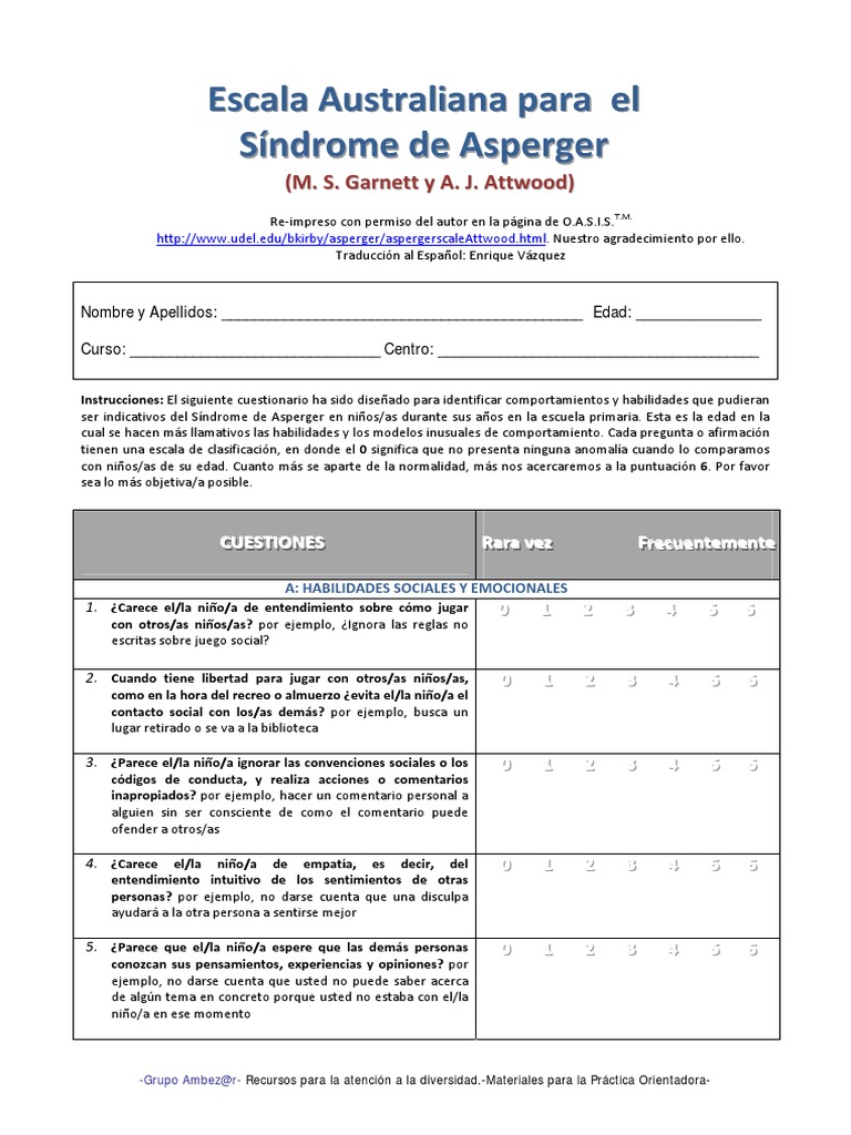 Escala Sindrome de Asperger | PDF | Síndrome de Asperger | Sicología